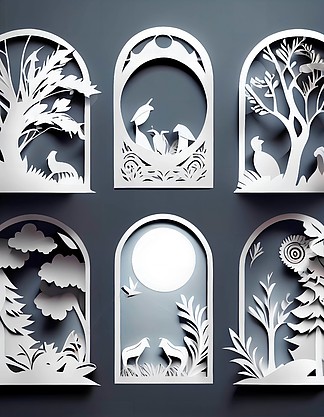 窗飾剪紙裝飾效果元素